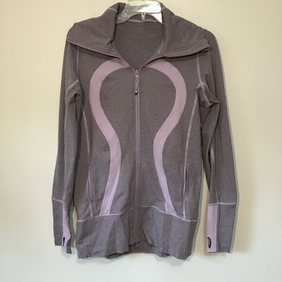 Lululemon Stride Jacket Brushed Lilac Heathered Coal Wee Stripe/Lilac Size 8 - Picture 7 of 13